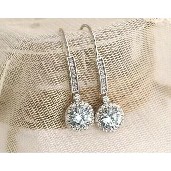 TAAPSEE JEWELS Beautiful Halo Dangle Hook Women's Earrings 14k White Gold Finish Cubic Zirconia