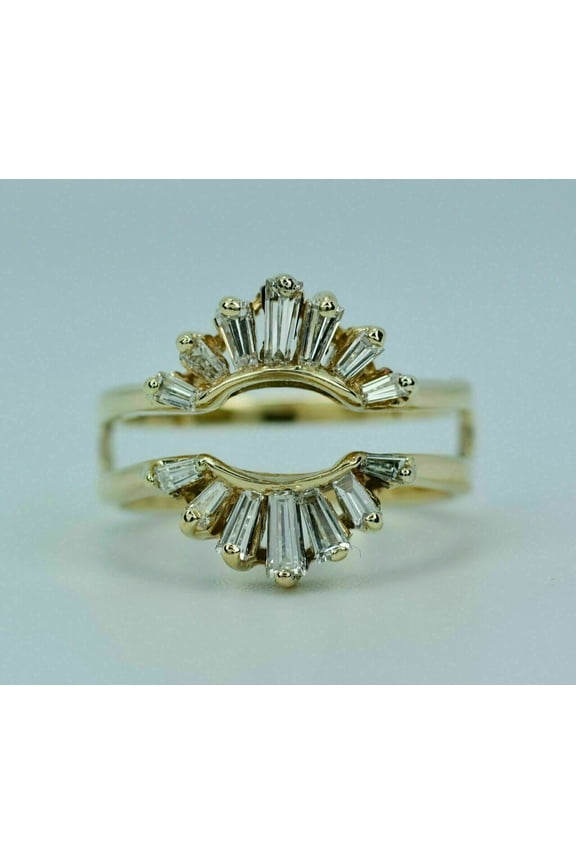 Cubic Zirconia Baguette Cut Enhancer Guard Wedding Band Ring Women 14k Yellow Gold Plated
