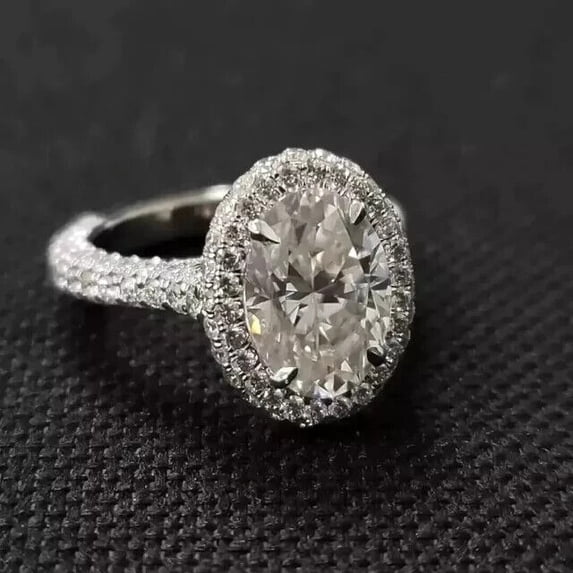 TAAPSEE JEWELS Cubic Zirconia Oval Cut Halo Women's Wedding Engagement Rings 14K White Gold Plated