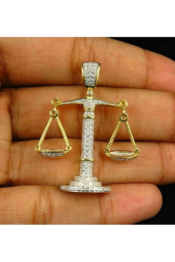 Cubic Zirconia Weighing Scale Pendant Charm 14K Yellow Gold Plated Silver