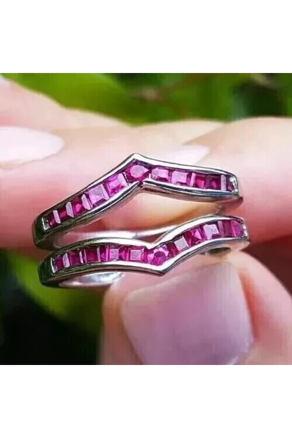 Enhancer Wrap Guard Ring 14K White Gold Finish Women 2Ct Princess Lab Created Ruby