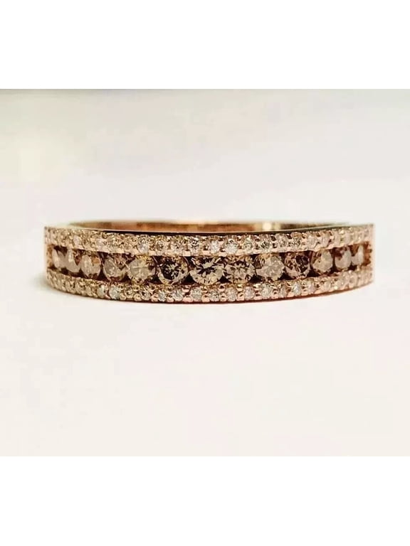 Eternity Wedding Band 14K Rose Gold Plated 2Ct Round Cut Chocolate Cubic Zirconia Women Ring