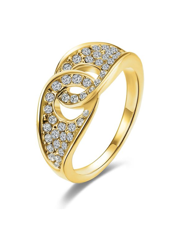 Fashion Womens 14k Yellow Gold Plated Elegant Micro Pave CZ Vogue Ring