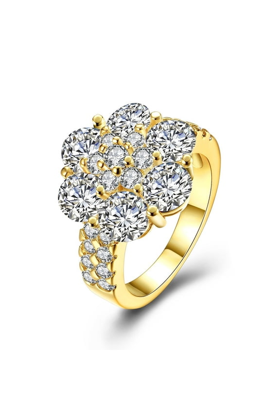 Fashion Womens Elegant 14k Yellow Gold Plated CZ Clover Ring