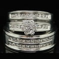 thumbnail image 1 of TAAPSEE JEWELS Flower Wedding His & Her Trio Ring Set 14K White Gold Plated Cubic Zirconia Round Cut, 1 of 6