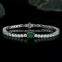 TAAPSEE JEWELS Green Emerald & Diamond Wedding Tennis Bracelet For Women 14K White Gold Plated