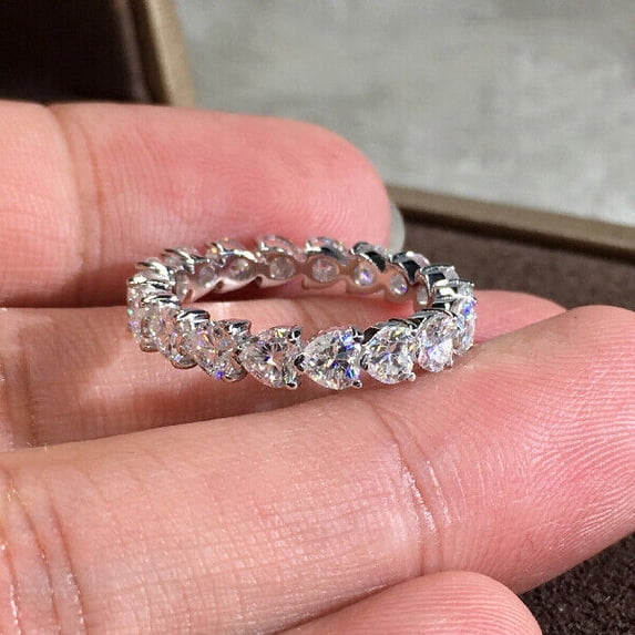 TAAPSEE JEWELS Heart Cut Diamond 14K White Gold Plated Full Eternity Women's Ring