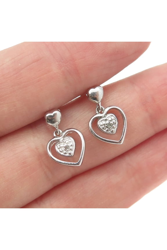 Heart Drop Dangle Earrings Women 14K White Gold Plated 1Ct Round Cut Cubic Zirconia