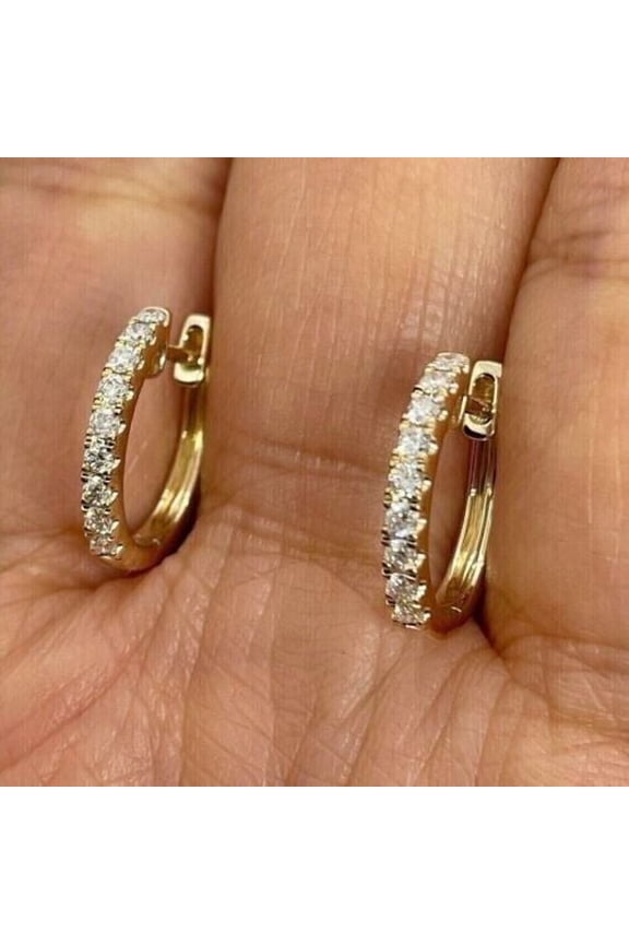 Huggie Hoop Earrings For Women White Round Cut Cubic Zirconia 14K Yellow Gold Finish