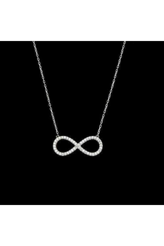 Infinity Women's Pendant Necklace Round Cut Cubic Zirconia 14k White Gold Plated Silver