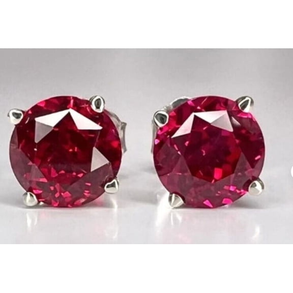 TAAPSEE JEWELS July Birth Stone Round Lab Created Red Ruby 4 Prong Solitaire Push Back Stud Earring