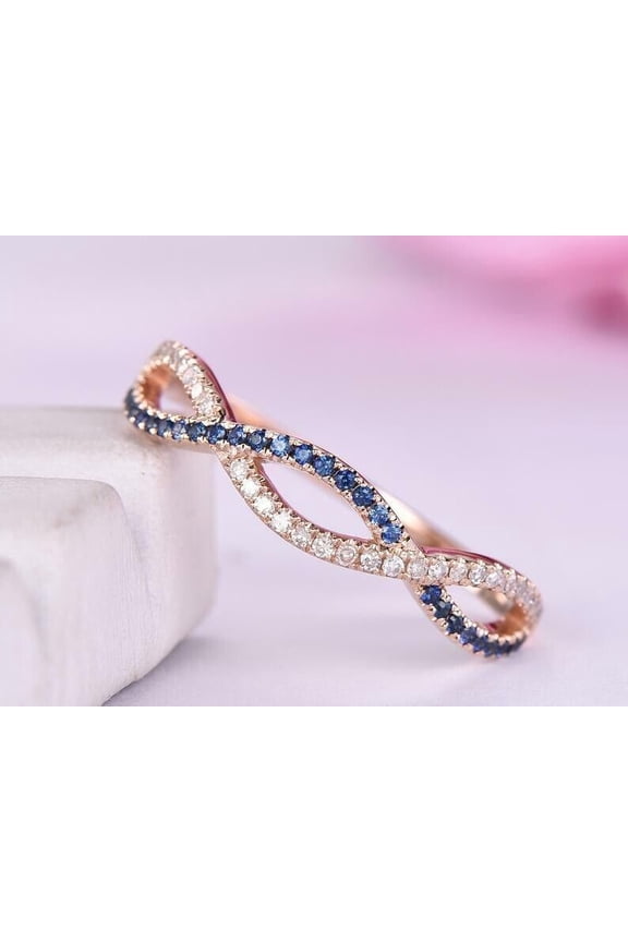 Lab Created Sapphire Wedding Infinity Band Women's Eternity Ring 14K Rose Gold Plated