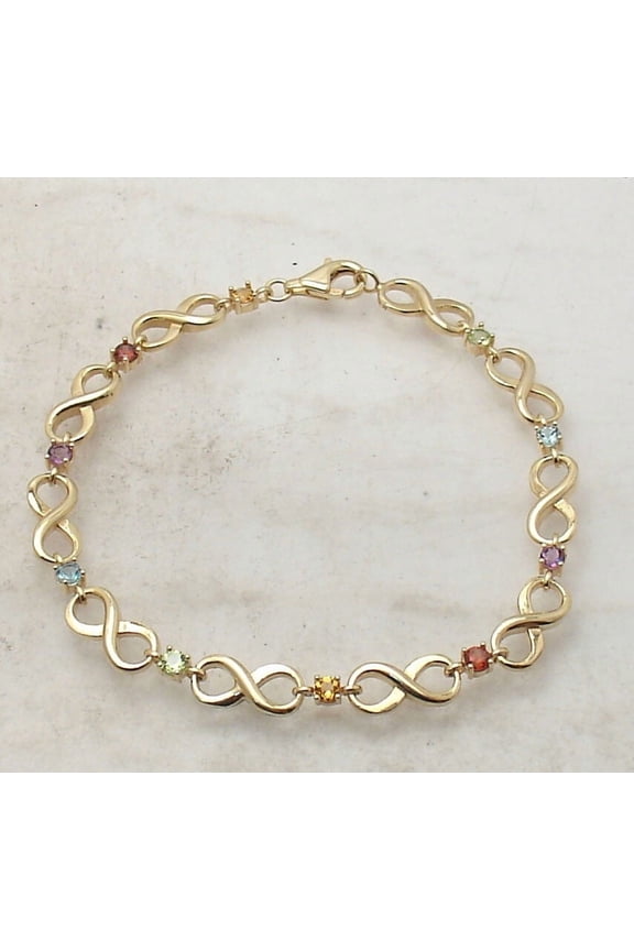 Multi Gemstone Infinity Bracelet 14K Yellow Gold Plated Silver