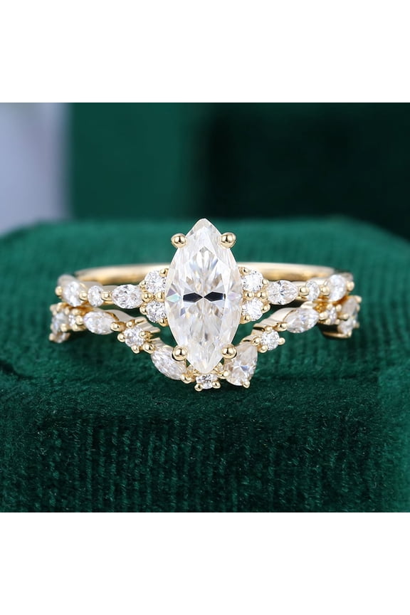 Marquise Cut CZ 14K Yellow Gold Finish Engagement Wedding Bridal Ring Set