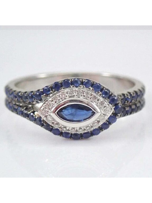 Marquise Cut Lab Created Sapphire Evil Eye Women Engagement Ring 14k White Gold Plated