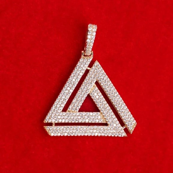 TAAPSEE JEWELS Men Round Cut Cubic Zirconia Pyramid Shape Charm Pendant 14k Yellow Gold Plated Silver