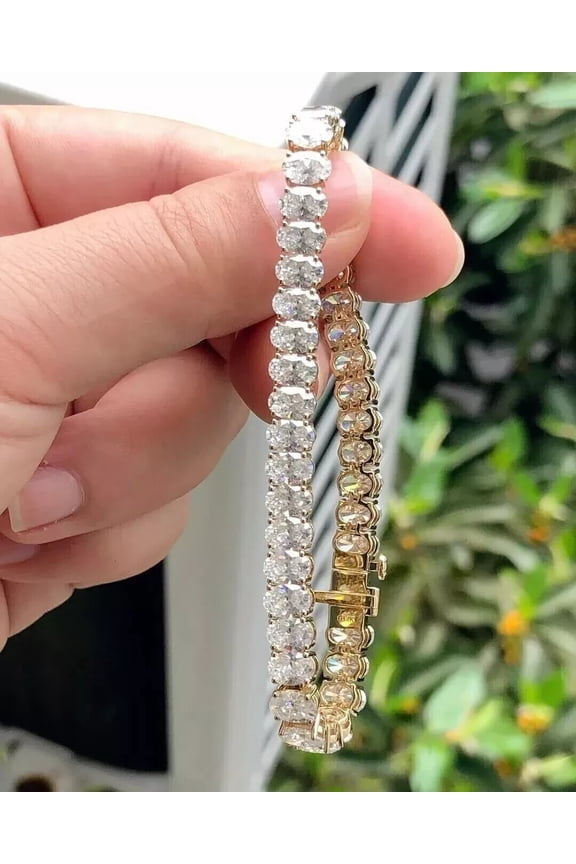 Oval Cut Cubic Zirconia 14k Yellow Gold Plated Women's Tennis Bracelet