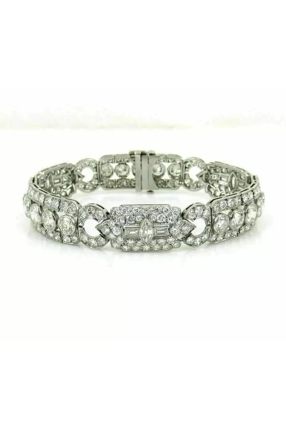 Round Cubic Zirconia Art Deco Unisex Bracelet 14K White Gold Plated Silver