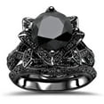 thumbnail image 1 of TAAPSEE JEWELS Round Cut Black Cubic Zirconia 14K Black Gold Finish Flower Bridal Ring Set, 1 of 4