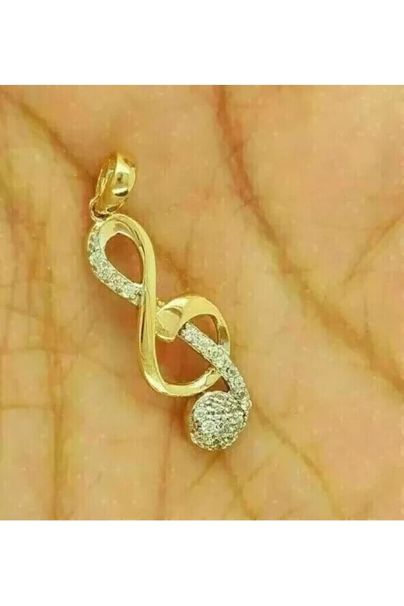 Round Cut Cubi Zirconia Women's Music Symbol Pendant 14k Yellow Gold Plated Silver