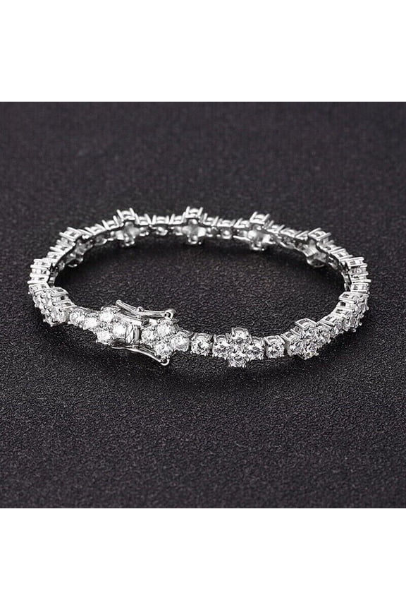 Round Cut Cubic Zirconia Flower Women's Bracelet 14K White Gold plated