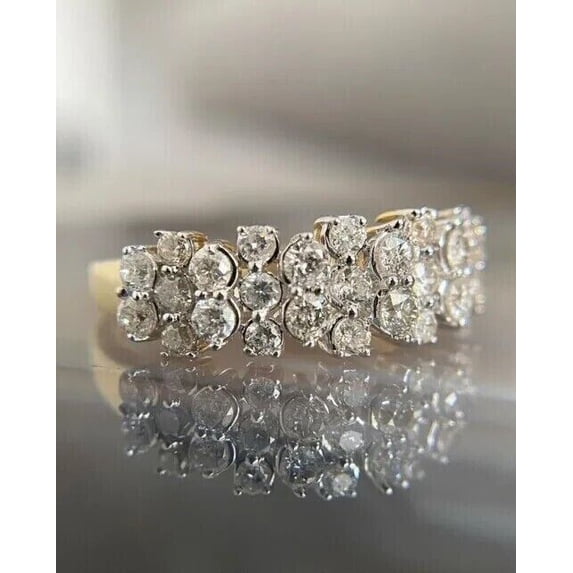 TAAPSEE JEWELS Round Cut Cubic Zirconia Wedding Band Women's Rings 14k Yellow Gold Plated Silver