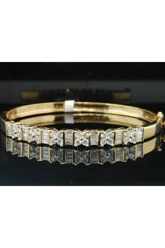 Round Cut Cut Cubic Women's Bangle Bracelet 14k Yellow Gold Plated Silver