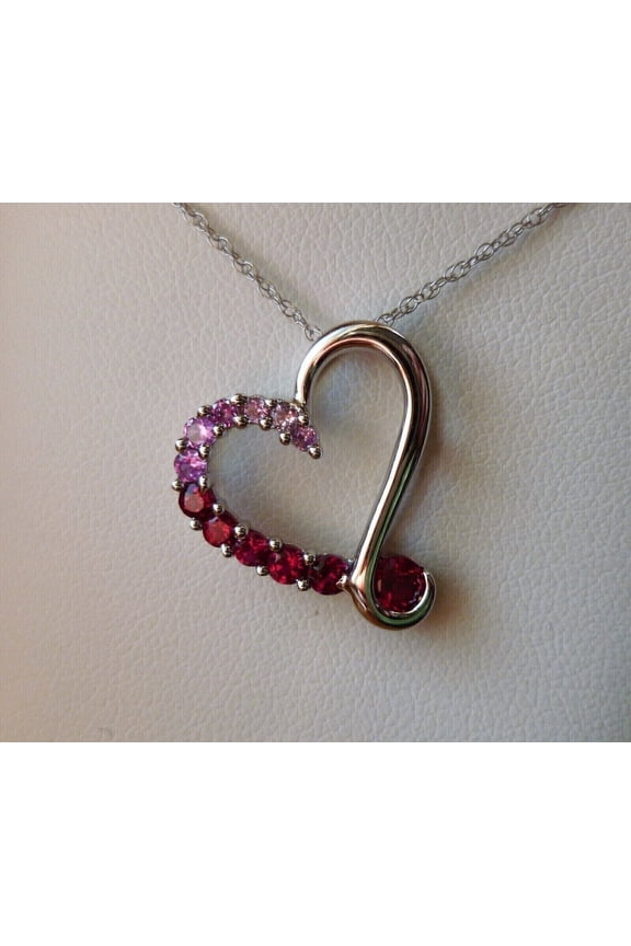 Round Cut Lab-Created Red Ruby Women Heart Pendant Chain 14K White Gold Plated