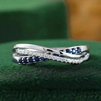 TAAPSEE JEWELS Round Cut Sapphire Twisted Eternity Wedding Band Ring 14k White Gold Plated