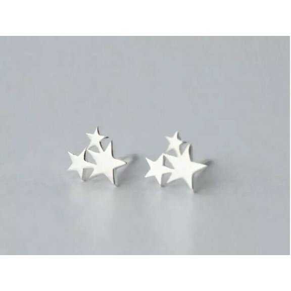 TAAPSEE JEWELS Solid 925 Silver 14K White Gold Plated 3 Star Women's Push Back Stud Earrings