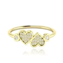 TAAPSEE JEWELS Two Heart Engagement Ring in Round Cut Cubic Zirconia 14K Yellow Gold Finish Silver