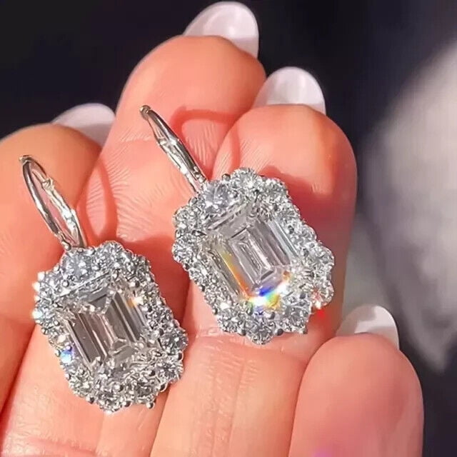 TAAPSEE JEWELS White Cubic Zirconia Women's Drop Dangle Hook Earring 14k White Gold Plated