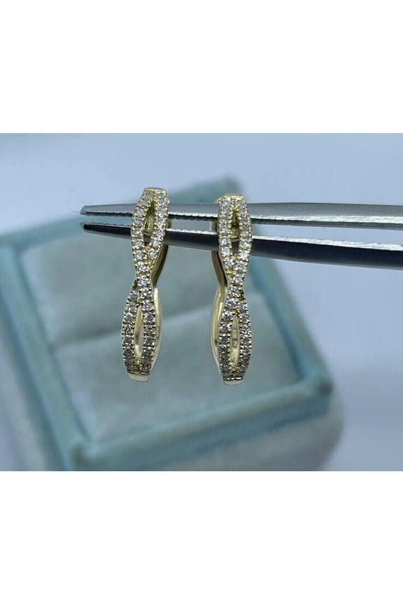 White Cubic Zirconia Women's Infinity Huggie Hoop Earrings 14K Yellow Gold Plated