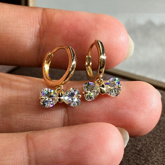 TAAPSEE JEWELS White Heart Cut Diamond Bow Stlye Drop Earring 14K Yellow Gold Plated Silver