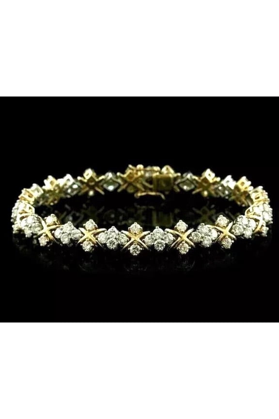 White Round Cut Cubic Zirconia Women's Tennis Bracelet 14K Yellow Gold Plated Silver