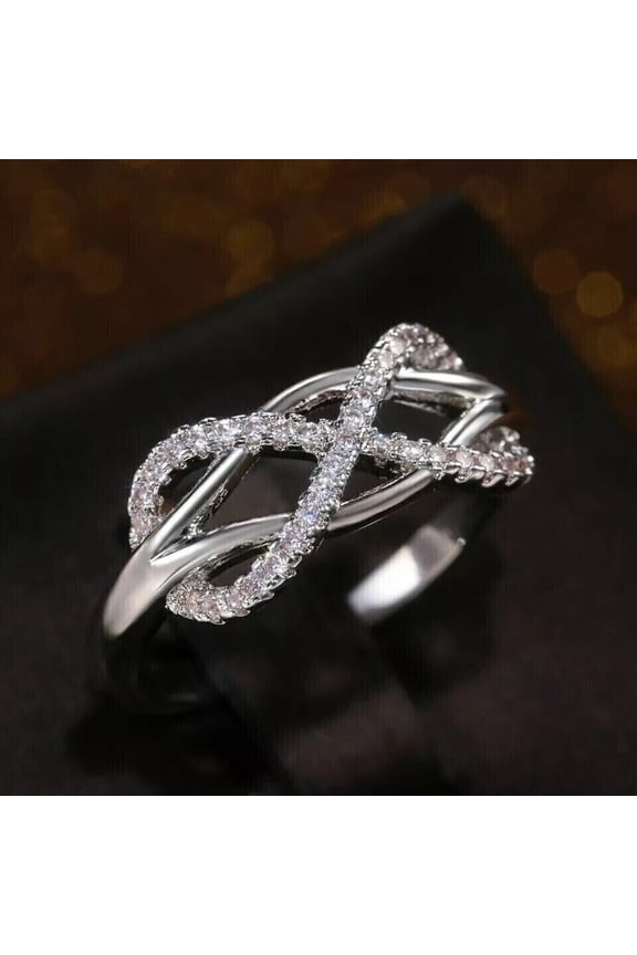 Women Round Cut Cubic Zirconia Wedding Infinity Band Ring 14k White Gold Plated
