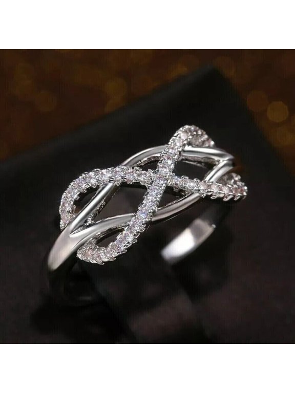 Women Round Cut Cubic Zirconia Wedding Infinity Band Ring 14k White Gold Plated