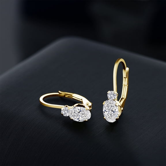 TAAPSEE JEWELS Women Two Stone Leverback Earrings 14k Yellow Gold Plated Round Cut Cubic Zirconia