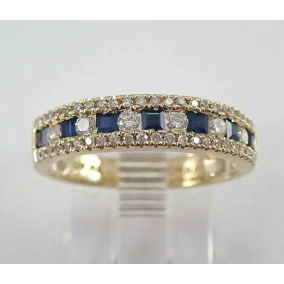 TAAPSEE JEWELS Women Wedding Band Ring 14K Yellow Gold Finsih 1.5Ct Princess Cut Lab Created Sapphire