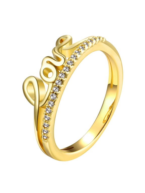 Women's 14K Yellow Gold Plated CZ Vogue Engagement Love Ring