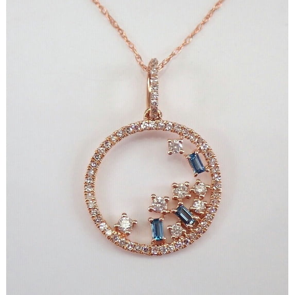 TAAPSEE JEWELS Women's Circle Pendant Necklace Baguette Cut London Blue Topaz 14K Rose Gold Plated