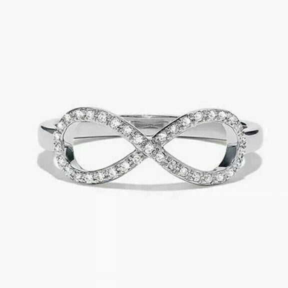 TAAPSEE JEWELS Women's Infinity Band Wedding Round Cut Cubic Zirconia Ring 14K White Gold Plated