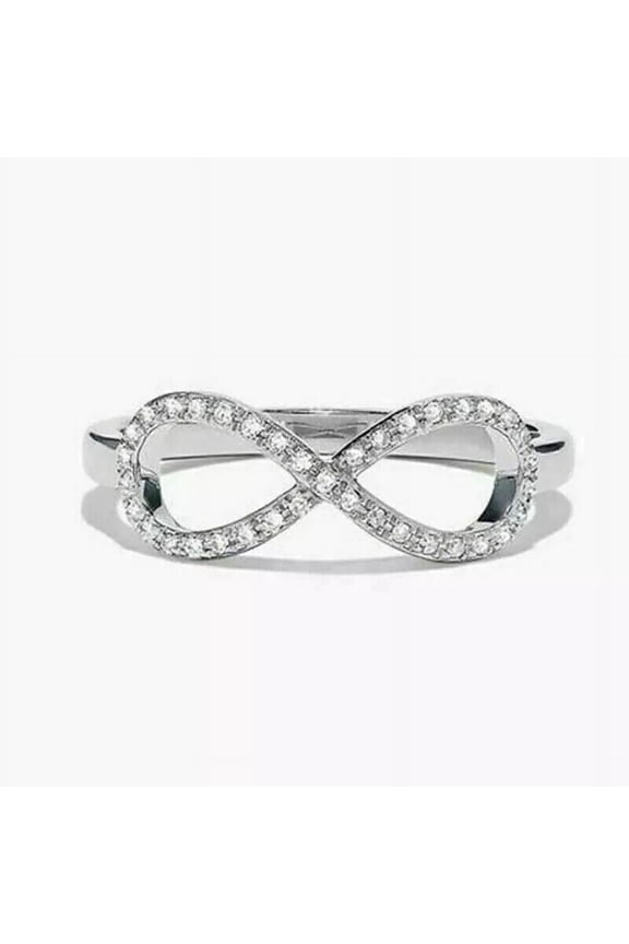 Women's Infinity Band Wedding Round Cut Cubic Zirconia Ring 14K White Gold Plated