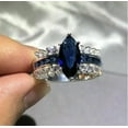 thumbnail image 1 of TAAPSEE JEWELS Women's Marquise Cut Lab Created Blue Sapphire Cocktail Wedding Ring 14k White Gold Plated, 1 of 3