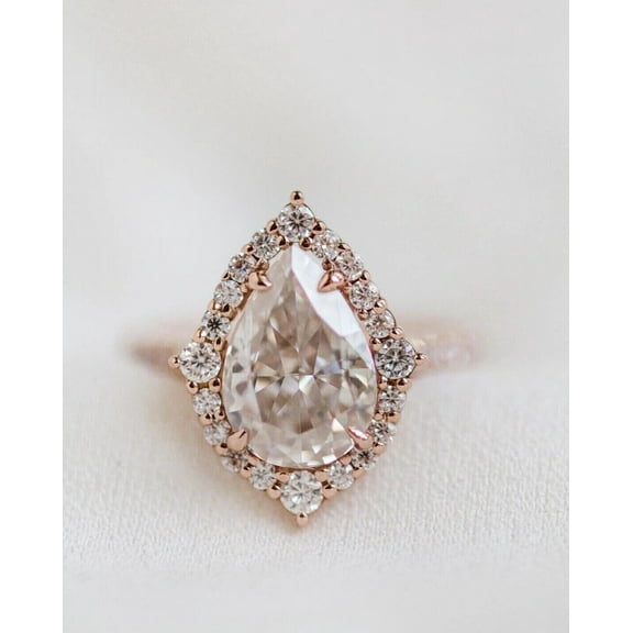 TAAPSEE JEWELS Women's Pear Cut Cubic Zirconia Beautiful Engagement Ring 14k Rose Gold Over Silver