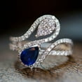 thumbnail image 1 of TAAPSEE JEWELS Women's Pear Cut Sapphire & Diamond Cocktail Anniversary Band Ring 14k White Gold Plated, 1 of 4
