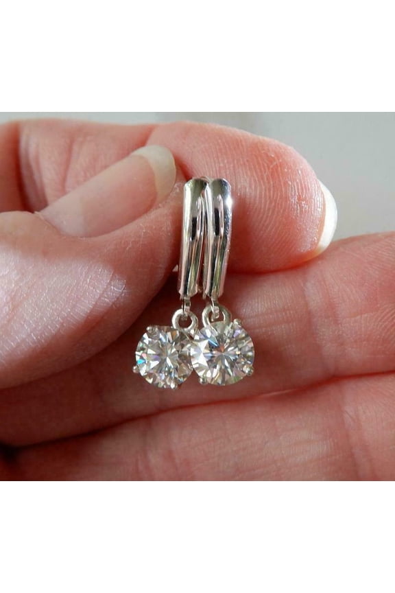 Women's Round Cut Cubic Zirconia Drop Leverback Earrings 14k White Gold Plated