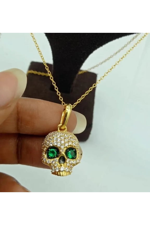 Women's Skull Pendant 14K Yellow Gold Plated 2.1Ct Round Cut CZ
