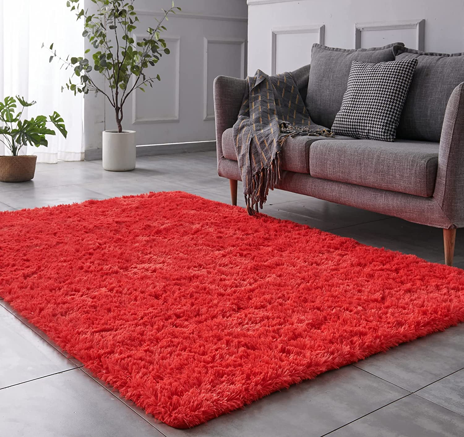 Cherry Red 4' x 6' Synthetic Shag Area Rug
