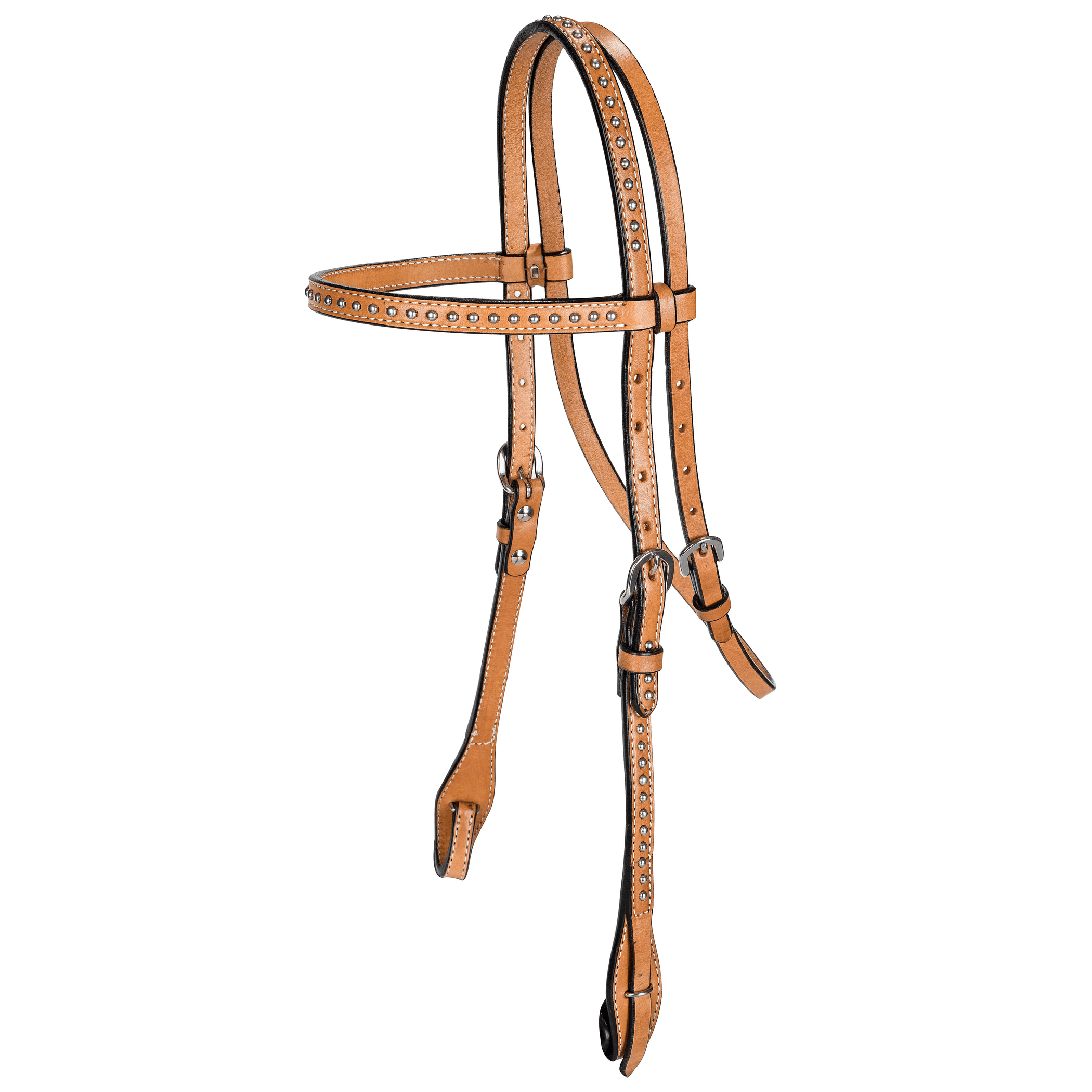 Têtière En Cuir Western Buffalo Leather - Studs Argent - Light Oil - Neuf